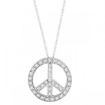 Lab Grown Diamond Peace Sign Pendant Necklace 14k White Gold (0.50ct)