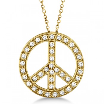 Diamond Peace Sign Pendant Necklace 14k Yellow Gold (0.50ct)