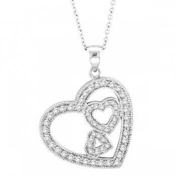 Triple Heart Diamond Pendant Necklace in 14k White Gold (0.58 ctw)