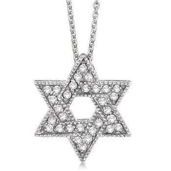 Jewish Star of David Diamond Pendant Necklace 14k White Gold (0.35ct)