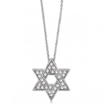 Jewish Star of David Diamond Pendant Necklace 14k White Gold (0.35ct)