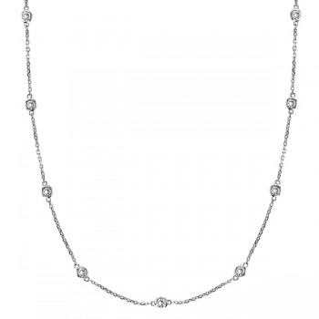 Moissanite Station Necklace Bezel-Set in 14k White Gold (1.50 ctw)