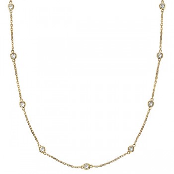 Moissanite Station Necklace Bezel-Set in 14k Yellow Gold (1.50 ctw)