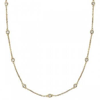 Moissanite Station Necklace Bezel-Set in 14k Yellow Gold (2.00 ctw)