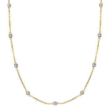 Moissanite Station Necklace Bezel-Set in 14k Two Tone Gold (0.50 ctw)