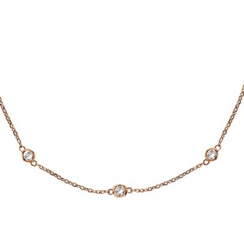 36 inch Long Diamond Station Necklace Strand 14k Rose Gold (1.00ct)