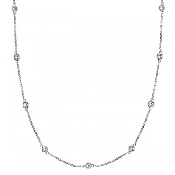 Diamond Station Necklace Bezel-Set in 14k White Gold (1.50 ctw)