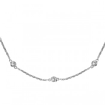 36 inch Long Diamond Station Necklace Strand 14k White Gold (0.66ct)