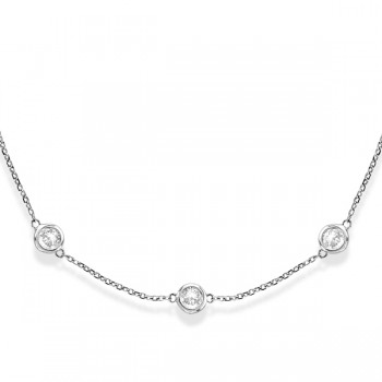 36 inch Long Diamond Station Necklace Strand 14k White Gold (7.00ct)