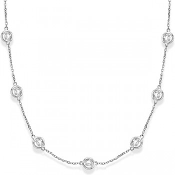 Diamond Station Necklace Bezel-Set in 14k White Gold (6.00ct)