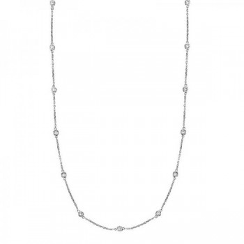 36 inch Long Diamond Station Necklace Strand 14k White Gold (1.50ct)