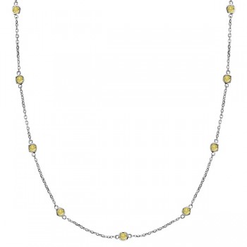 Fancy Yellow Canary Diamond Station Necklace 14k White Gold (1.50ct)