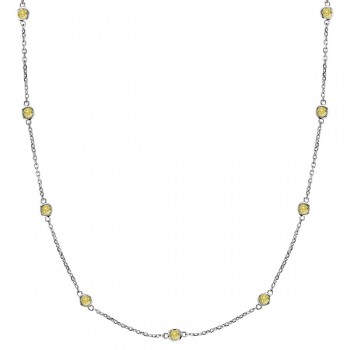 Fancy Yellow Canary Diamond Station Necklace 14k White Gold (0.33ct)