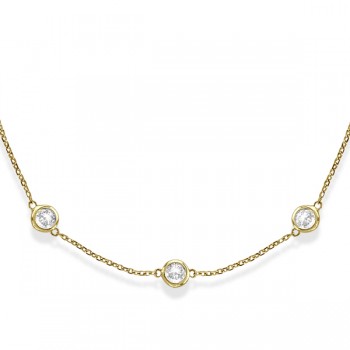 36 inch Long Lab Grown Diamond Station Necklace Strand 14k Yellow Gold (3.00ct)