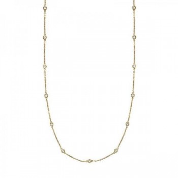 36 inch Long Diamond Station Necklace Strand 14k Yellow Gold (0.66ct)