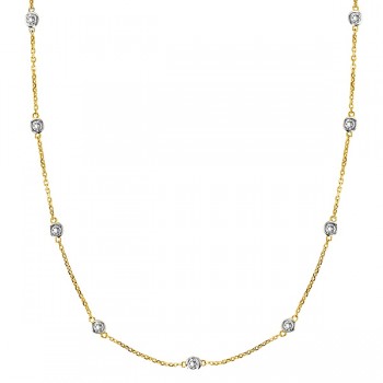 Diamond Station Necklace Bezel-Set in 14k Two Tone Gold (0.75 ctw)