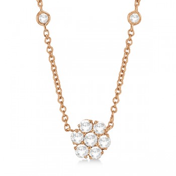 Flower Pendant Diamond Station Necklace 14k Rose Gold (1.50ct)