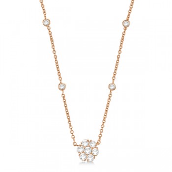 Flower Pendant Diamond Station Necklace 14k Rose Gold (1.50ct)