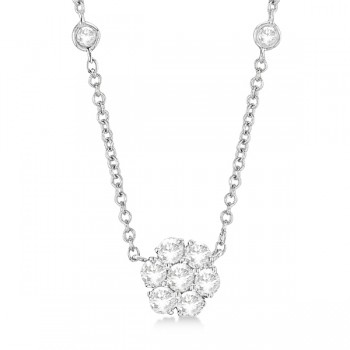 Flower Pendant Diamond Station Necklace 14k White Gold (1.00ct)