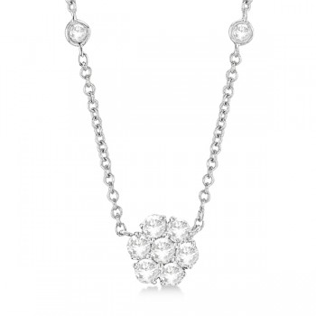 Flower Pendant Diamond Station Necklace 14k White Gold (1.50ct)