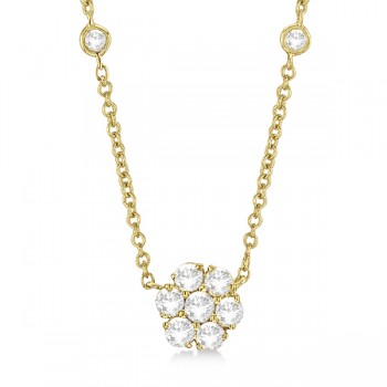 Flower Pendant Diamond Station Necklace 14k Yellow Gold (1.00ct)