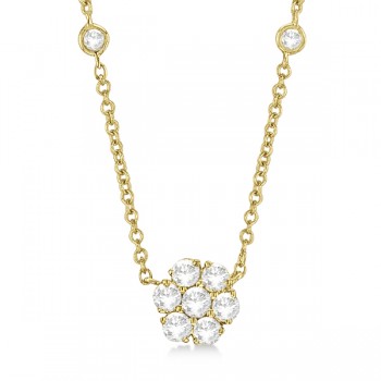 Flower Pendant Diamond Station Necklace 14k Yellow Gold (1.50ct)