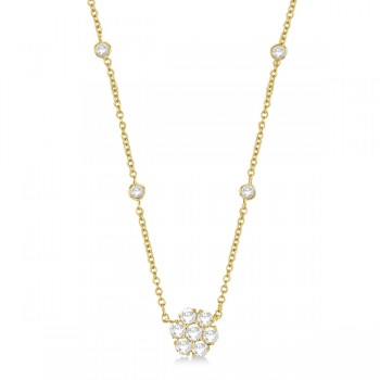 Flower Pendant Diamond Station Necklace 14k Yellow Gold (1.00ct)