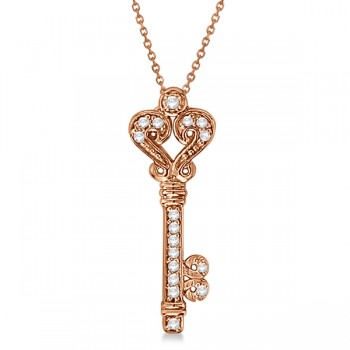 Diamond Fleur De Lis Key Pendant Necklace in 14k Rose Gold (0.25ct)