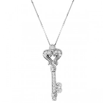 Diamond Fleur De Lis Key Pendant Necklace in 14k White Gold (0.25ct)