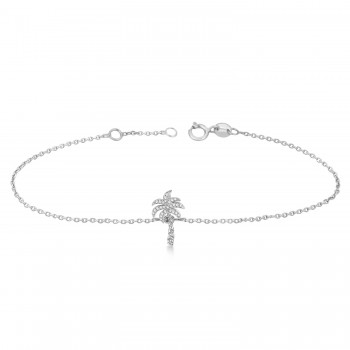 Palm Tree Shaped Diamond Bracelet 14k White Gold (0.25ct)