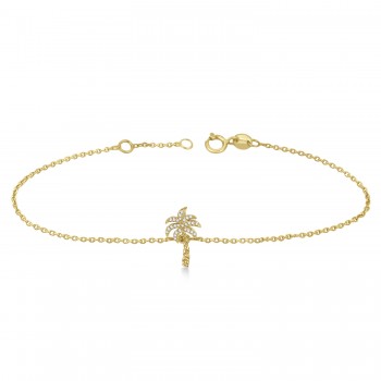 Palm Tree Shaped Diamond Bracelet 14k Yellow Gold (0.25ct)