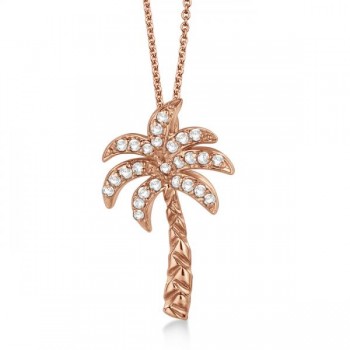 Palm Tree Shaped Diamond Pendant Necklace 18k Rose Gold (0.25ct)
