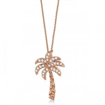 Palm Tree Shaped Diamond Pendant Necklace 18k Rose Gold (0.25ct)