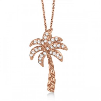 Palm Tree Shaped Diamond Pendant Necklace 14k Rose Gold (0.25ct)