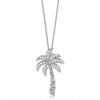 Palm Tree Shaped Diamond Pendant Necklace 18k White Gold (0.25ct)