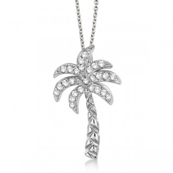 Palm Tree Lab Grown Diamond Pendant Necklace 14k White Gold (0.25ct)