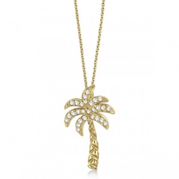 Palm Tree Shaped Diamond Pendant Necklace 18k Yellow Gold (0.25ct)