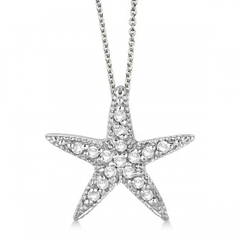 Starfish Shaped Diamond Pendant Necklace 14k White Gold (0.20ct)