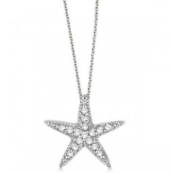 Starfish Shaped Diamond Pendant Necklace 14k White Gold (0.20ct)