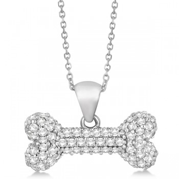 Pave Diamond Dog Bone Pendant Necklace 14K White Gold (0.80ct)