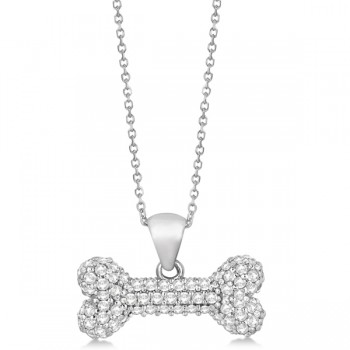 Pave Diamond Dog Bone Pendant Necklace 14K White Gold (0.80ct)