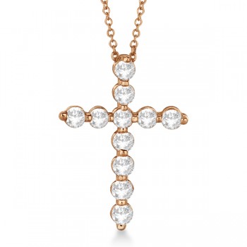 Diamond Cross Pendant Necklace in 14k Rose Gold (1.01ct)