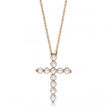 Diamond Cross Pendant Necklace in 14k Rose Gold (1.01ct)