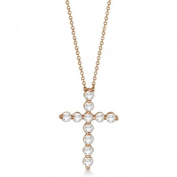 Diamond Cross Pendant Necklace in 14k Rose Gold (1.01ct)