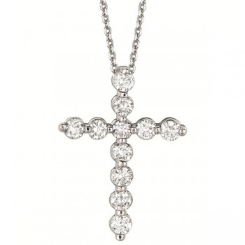 Diamond Cross Pendant Necklace in 18k White Gold (1.01ct)
