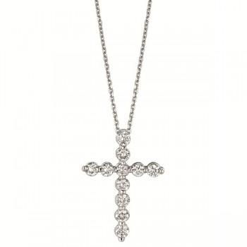 Diamond Cross Pendant Necklace in 18k White Gold (1.01ct)