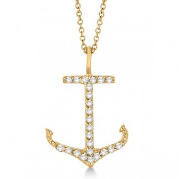Anchor Shaped Diamond Pendant Necklace 14k Yellow Gold (0.30ct)