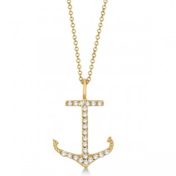 Anchor Shaped Diamond Pendant Necklace 14k Yellow Gold (0.30ct)