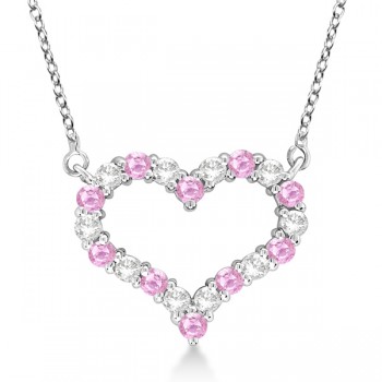 Open Heart Diamond & Pink Sapphire Necklace 14k White Gold (1.30ct)
