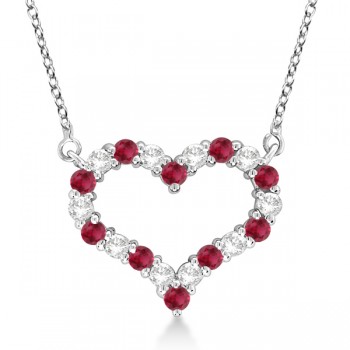 Open Heart Diamond & Ruby Pendant Necklace 14k White Gold (1.30ct)